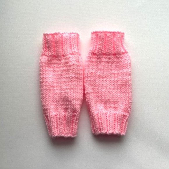 Women's Pink Fingerless Knit Mittens - Picture 2 of 3